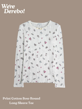 Print Cotton Bow Round Short Sleeve Tee