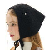 Angora Knit Heart Logo Bonnet Hat _ Black