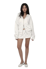 09 Numbering hooded zip-up, White