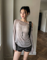 テンシシースルーシャーリングドレープフーディ