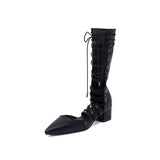 ストリングレースアップアンダーザニーブーツヒール(Black)