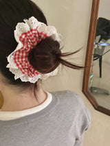 RED CHECK LACE SCRUNCHIE