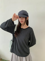 26SS★ [BAONHAUS]フェルツボーダーヘンリーネック長袖Tシャツ