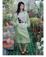 UnsocialNight original design autumn and winter light green cute イラストプリントハーフスカート female