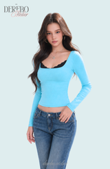 Mint Blue Square Long-Sleeve T-Shirt