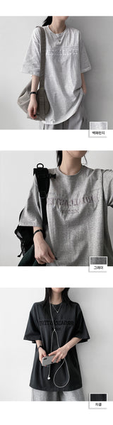 ポーチエンブロイダリースリットボクシーフィットショートスリーブTシャツ