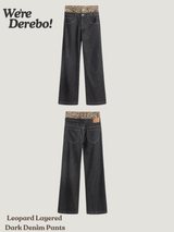 Leopard Layered Dark Denim Pants