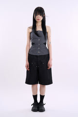 Denim snap cut out sleeveless top