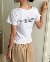 "ONLY" lettering U-neck short-sleeved T-shirt
