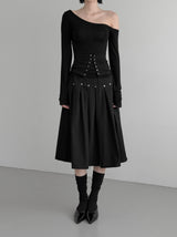 Er Rivet Pintuck Midi Skirt