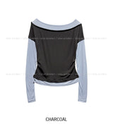 リジーツートーンレイヤードテンセル長袖Tシャツ