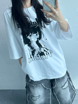 OVER WIDE CARICATURE SHORT SLEEVE🩷🩶🤍 - 3 COLORS