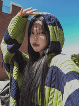 Stripe cable hood warmer knitwear
