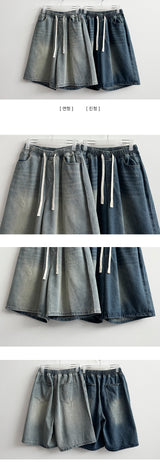 New Ring waistband vintage washed denim Bermuda shorts