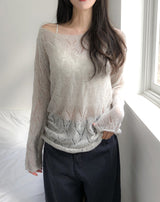 Bubble Punching Boat Neck Loose Fit Knit