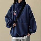 American Flag Coloring Fleece Semi-Zipup Anorak Sweatshirt