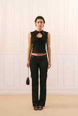 Ribbon hole top - black