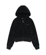Women’s Velvet Crop Hooded Zip-Up Black