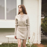 CORSET DETAIL CROP KNIT - OATMEAL GREY