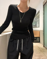 [BELLIDE MADE] Basic item, round rib long sleeve knit