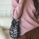 Pkong Bokashi Knitted Fur Mini Shoulder Cross Bag