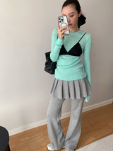 プリーツスカート ストレッチロングパンツ