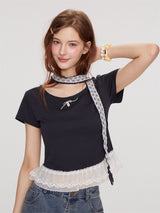 レースペプラムリボンミニTシャツ