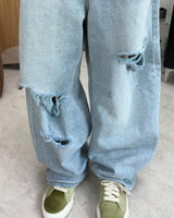 デッケン ダメージ ワイド デニム パンツ