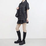 Lizzia デニムツーウェイシャツ + ショーツセット