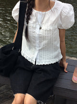 Hearth Lace Button Puff Blouse