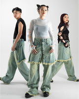 Line Up Layered Wash Denim Skirt Pants