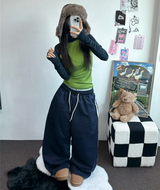 ラグランスリーブポロネックTニット💚💙🩷🩶4カラー