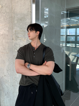 Slag Henry Neck Round Short Sleeve Knit