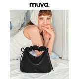 muva. Genuine‑Leather Niche Bento‑Style Bag, Ruched Hand‑held Cloud Bag, Convertible Cross‑body Shoulder Women’s Original Purse, New Arrival Aug 13