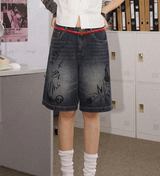 Chemical Girls Retro distressed washed straight-leg five-pocket denim shorts
