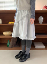 Silk Frill Banding Midi Skirt