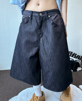 Teki Check Pocket Wide Denim Bermuda Shorts 2color