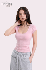 Minky Square Slim Color Short Sleeve T-shirt