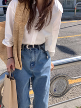 ア ルーズフィットクロップドシャツ、アイボリー