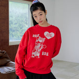 HEART CAT SWEATSHIRTS (RED)