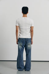 Tin washed damage flare denim pants(Blue)