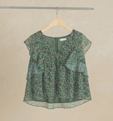 [MADE] Green V-neck Sleeveless Chiffon Blouse FREE