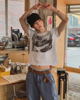 グランジ ヴィンテージ フォト プリント ショートスリーブ Tシャツ
