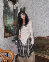 (2color) Check Wrap Layered Wide Banding Pants