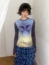 プリンテッドメッシュロングスリーブTシャツ