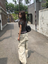 26SS★ [MADE] Momin Stripe Color Matching Button Layered Slim Short Sleeve T-Shirt