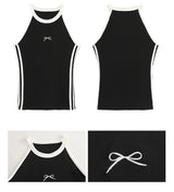 halter black line bow sleeveless top