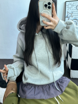 チェックフリルカンカンフーディーTシャツスウェットシャツ💟🤍🖤🩶3カラー
