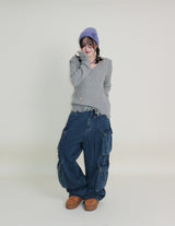 Zelda Double Pocket String Wide Denim Pants