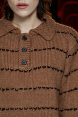 STITCH RUGBY POLO KNIT / DARK BEIGE